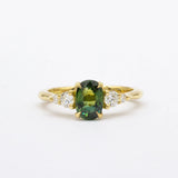 5 Stone Green Sapphire Engagement Ring with Diamonds-Engagement Rings-Wild Fawn Jewellery