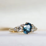Asymmetric Blue Sapphire and Diamond Engagement Ring