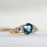 Asymmetric Blue Sapphire and Diamond Engagement Ring