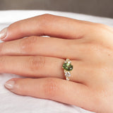 Asymmetric Green Sapphire and Diamond Engagement Ring