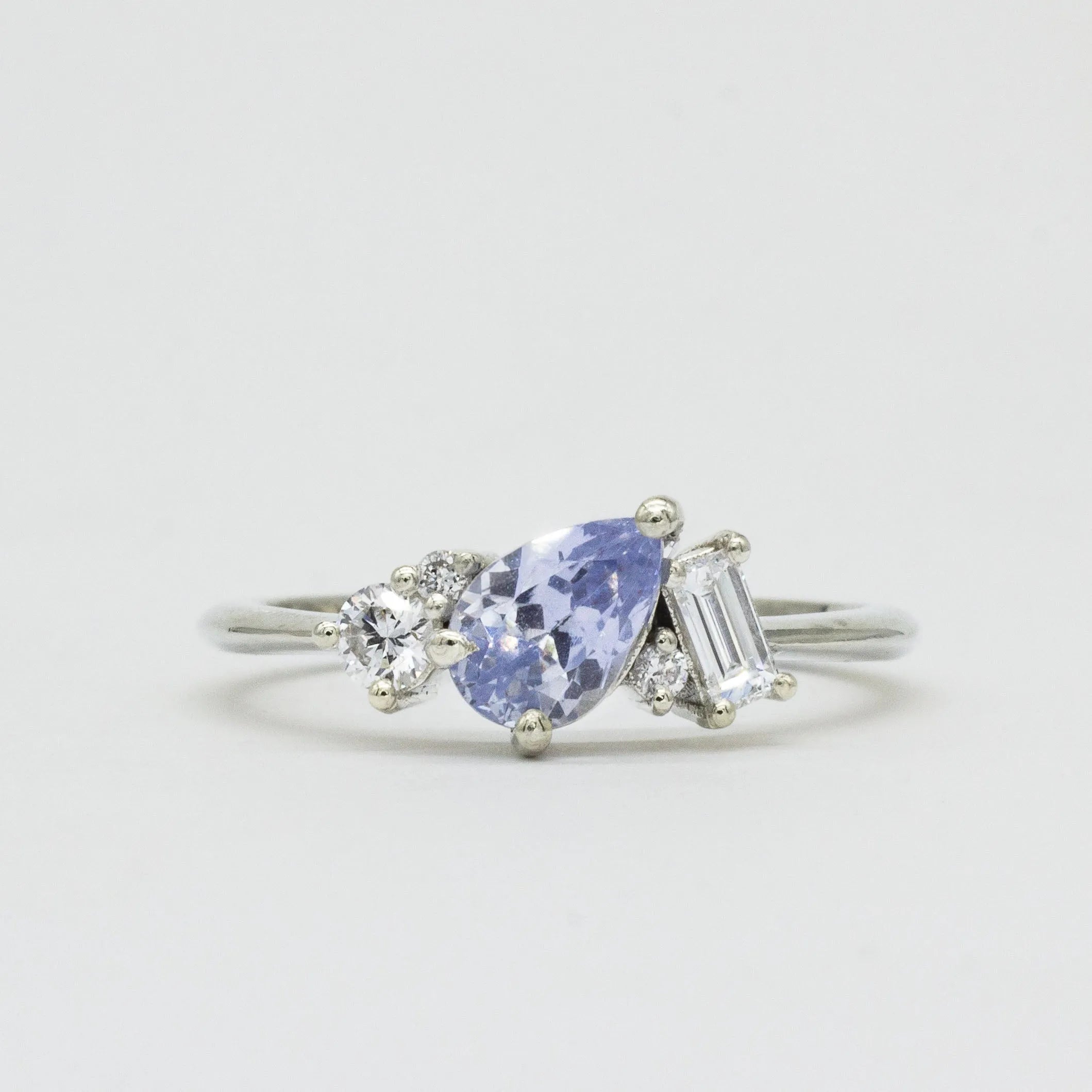 Asymmetric Pear Blue Sapphire and Diamond Engagement Ring