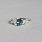 Asymmetric White Gold Blue Sapphire and Diamond Engagement Ring