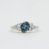 Asymmetric White Gold Blue Sapphire and Diamond Engagement Ring