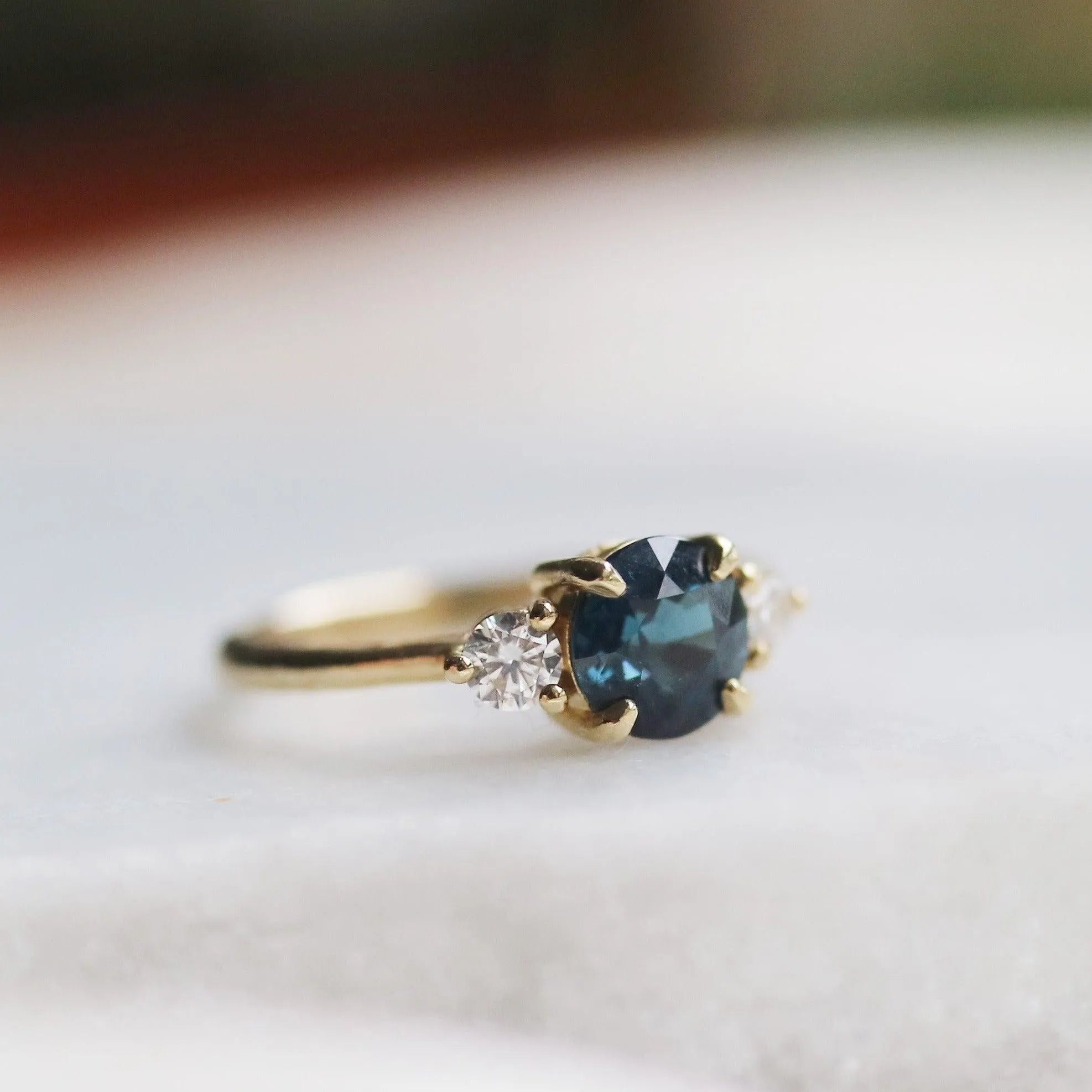 Blue Sapphire Trilogy Engagement Ring