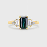 Blue/Green Sapphire Baguette with Diamond Cluster Engagement Ring