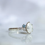 Cluster Oval Diamond and Blue Sapphire Engagement Ring