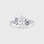 Cluster Oval Diamond and Blue Sapphire Engagement Ring