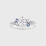 Cluster Oval Diamond and Blue Sapphire Engagement Ring