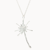 Silver dandelion pendant necklace on a white background - back
