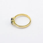 Low-Set Blue/Green Oval Sapphire Trilogy Engagement Ring with Diamonds-Engagement Rings-Wild Fawn Jewellery