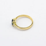 Low-Set Blue/Green Oval Sapphire Trilogy Engagement Ring with Diamonds-Engagement Rings-Wild Fawn Jewellery