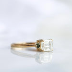 Emerald Cut Diamond with Green Tourmaline Engagement Ring