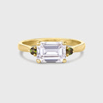 Emerald Cut Diamond with Green Tourmaline Engagement Ring