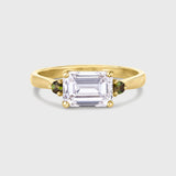 Emerald Cut Diamond with Green Tourmaline Engagement Ring