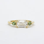 Emerald Cut Diamond with Green Sapphire Engagement Ring