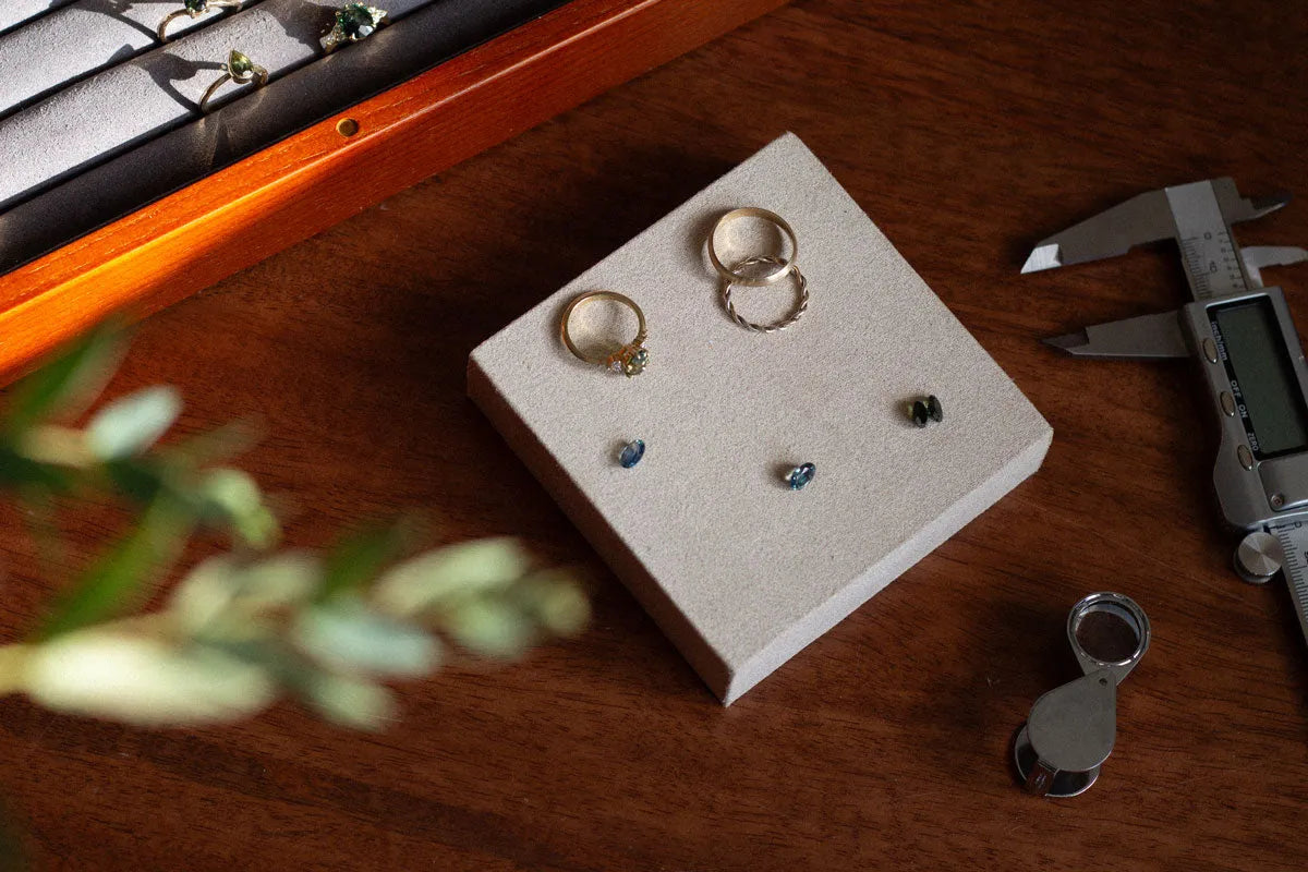 Gemstones and rings with jewellery tools