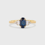 Geometric Blue Sapphire and Cluster Diamond Engagement Ring