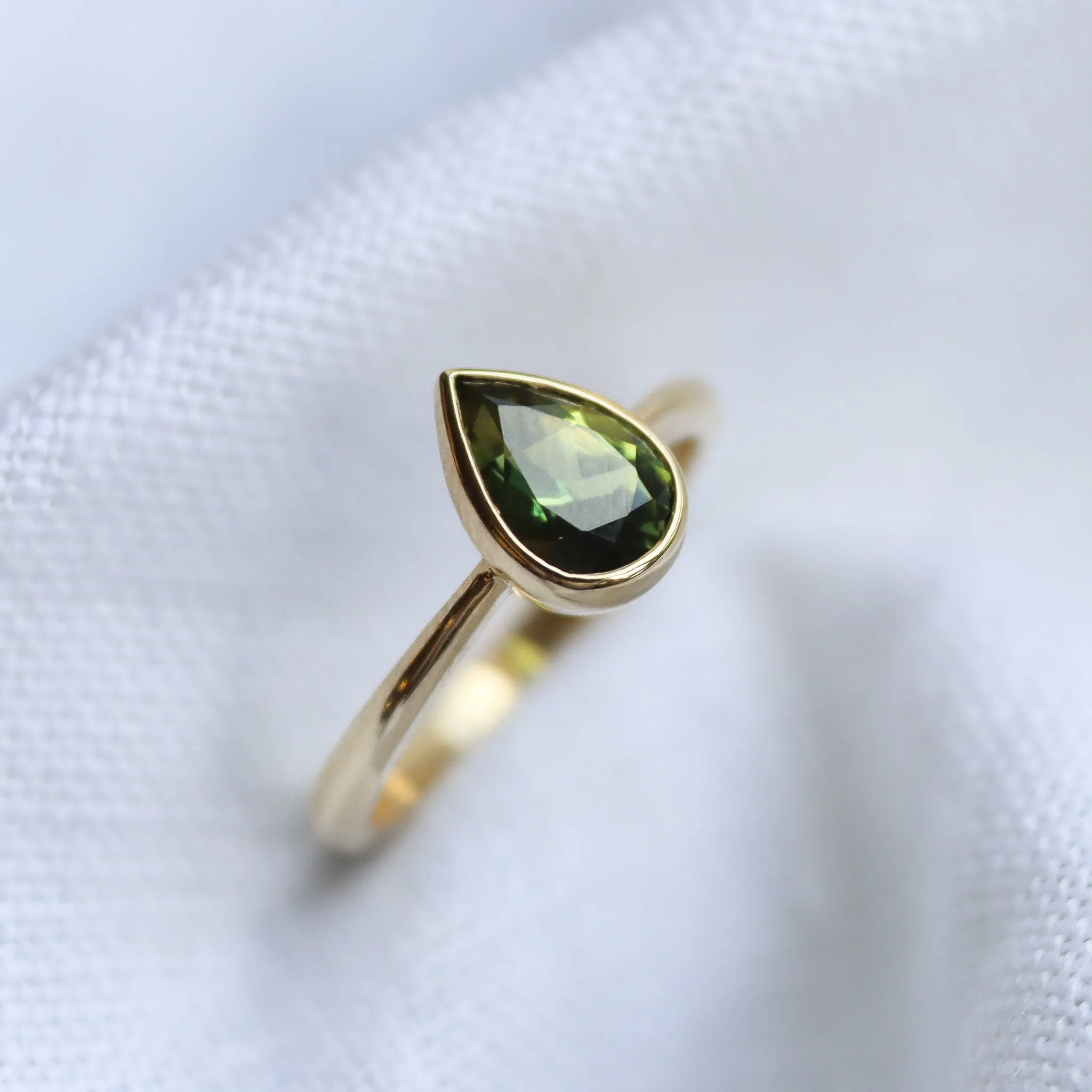 Green Pear Sapphire Solitaire Engagement Ring