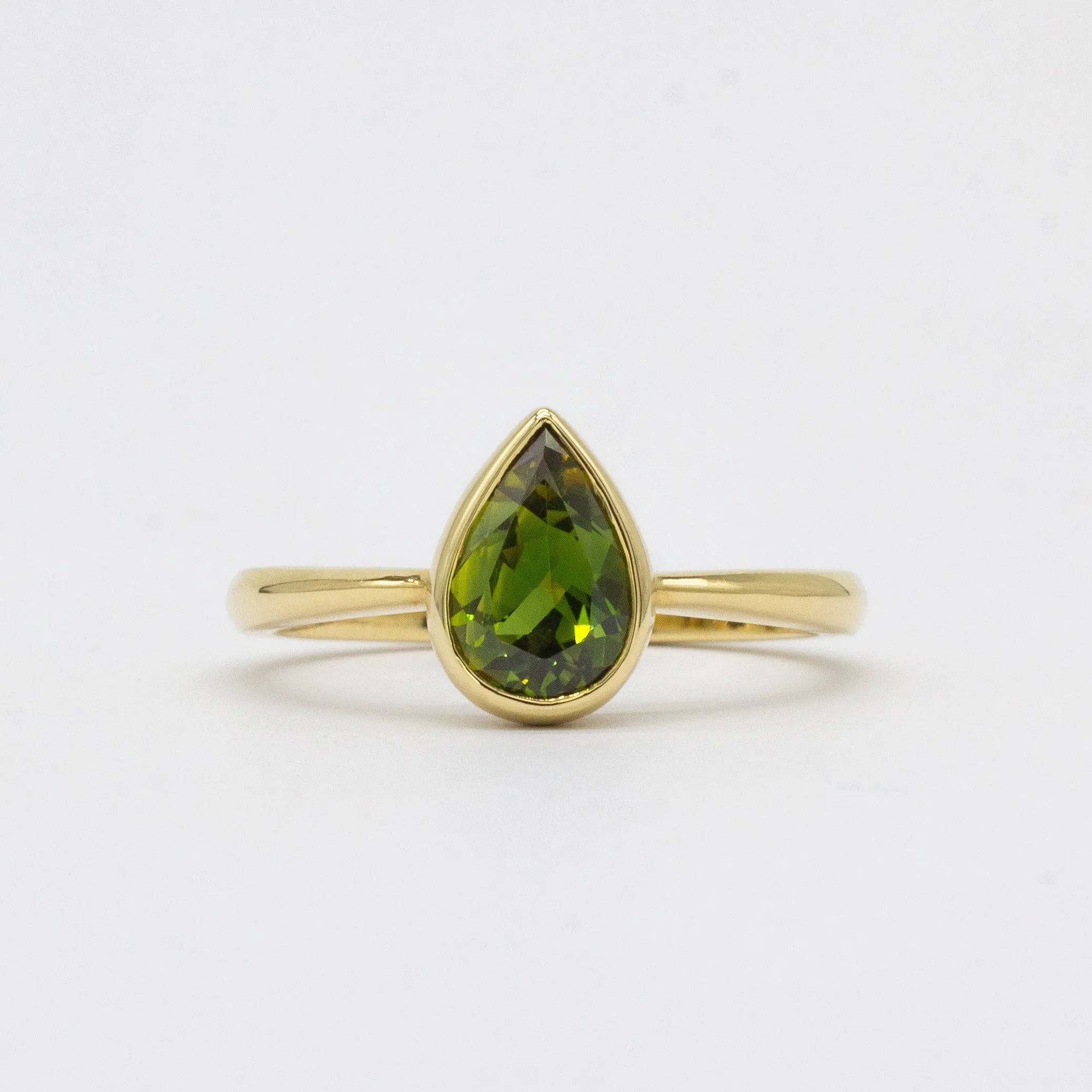 Green Pear Sapphire Solitaire Engagement Ring