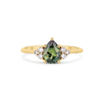 Green Pear Sapphire With Diamond Cluster Detail Engagement Ring