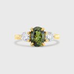 Green Sapphire Three Stone Engagement Ring with Diamonds