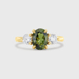 Green Sapphire Three Stone Engagement Ring with Diamonds
