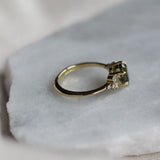 Green Sapphire and Diamond Cluster Engagement Ring