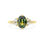 Green Sapphire and Diamond Cluster Engagement Ring