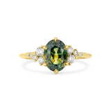 Green Sapphire and Diamond Cluster Engagement Ring