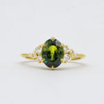 Green Sapphire and Diamond Cluster Engagement Ring