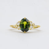 Green Sapphire and Diamond Cluster Engagement Ring