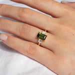 Green Tourmaline Baguette Engagement Ring with Princess Diamonds