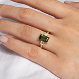 Green Tourmaline Baguette Engagement Ring with Princess Diamonds