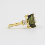 Green Tourmaline Baguette Engagement Ring with Princess Diamonds