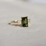 Green Tourmaline Baguette Engagement Ring with Princess Diamonds