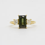 Green Tourmaline Baguette Engagement Ring with Princess Diamonds