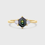 Hexagon Cut Green Sapphire Engagement Ring