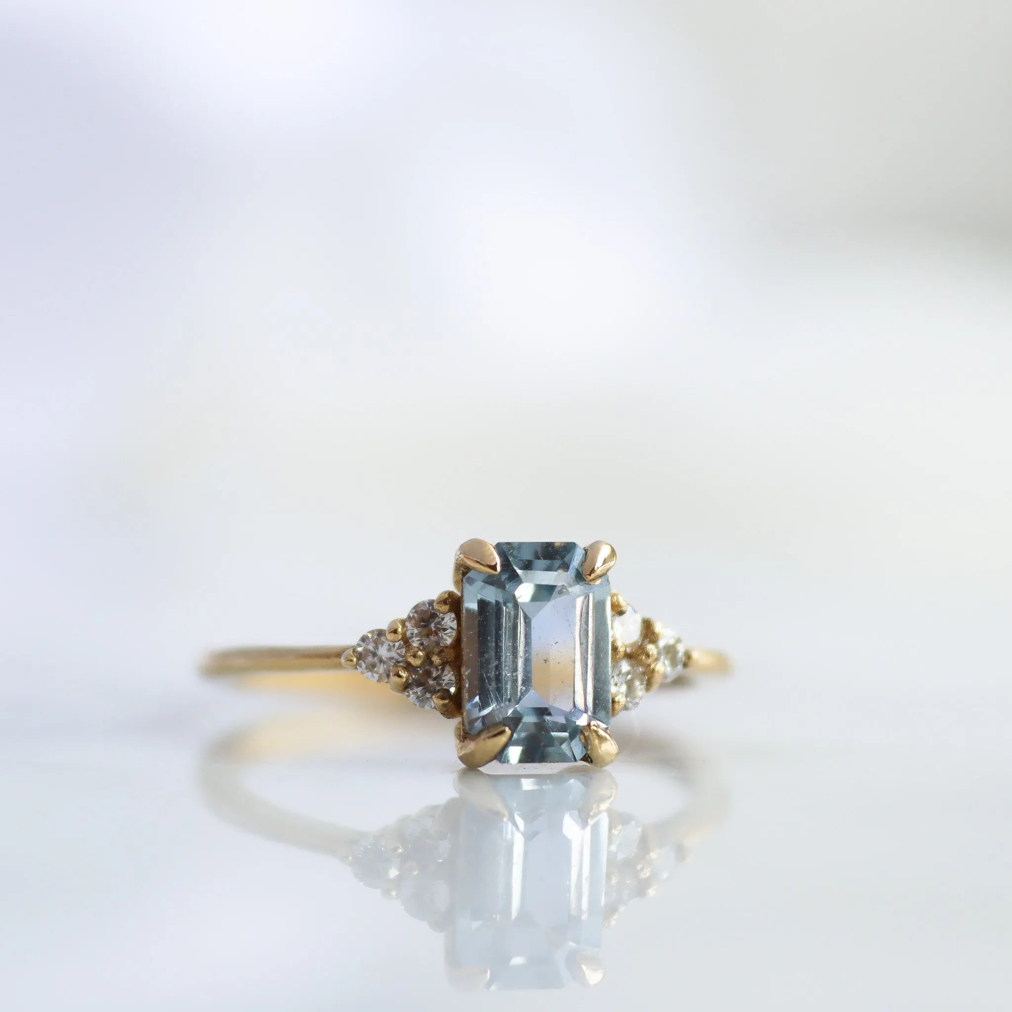 Light Blue Sapphire Baguette Cluster Engagement Ring