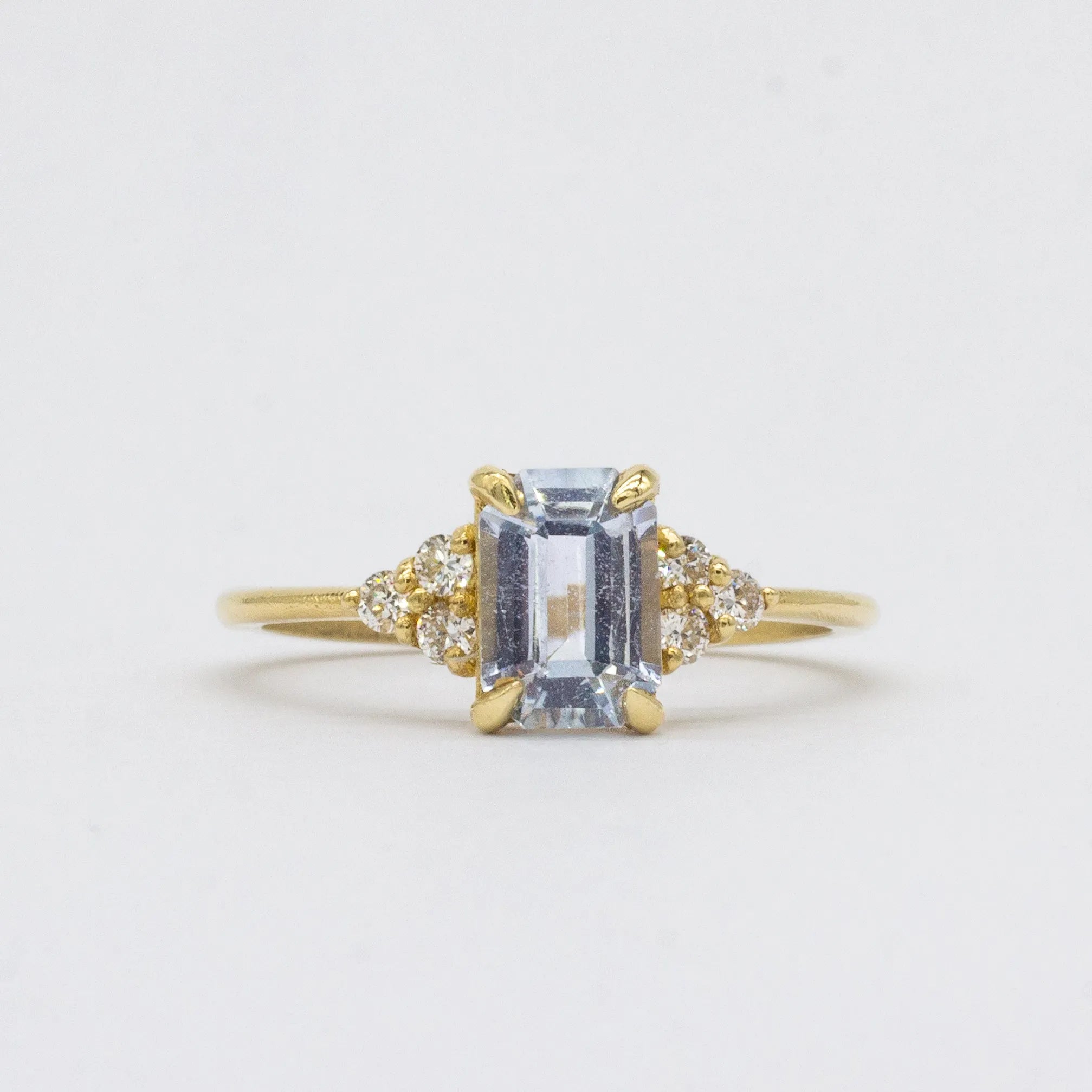Light Blue Sapphire Baguette Cluster Engagement Ring
