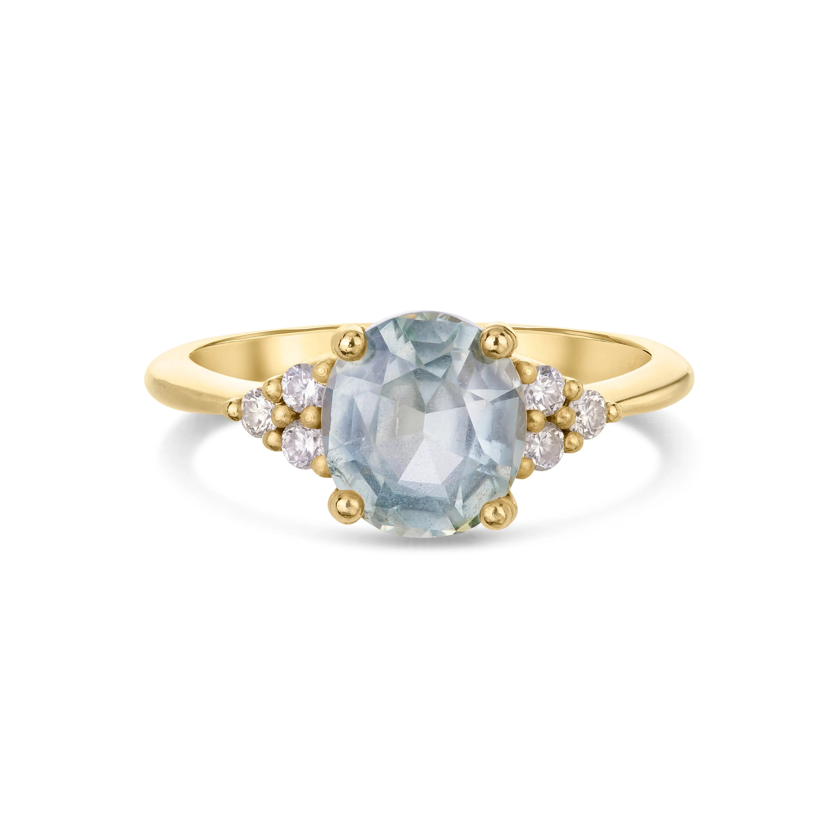 Light Blue Sapphire Engagement Ring With Cluster Diamonds