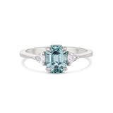 Light Blue Sapphire Engagement Ring with Trillion Cut Diamonds