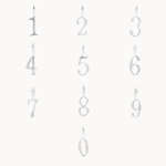 Set of silver number pendants from 0-9 on a white background