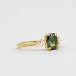 Oval Blue/Green Sapphire Engagement Ring with Kite Diamonds