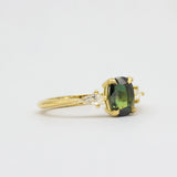 Oval Blue/Green Sapphire Engagement Ring with Kite Diamonds