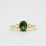 Oval Blue/Green Sapphire Engagement Ring with Kite Diamonds