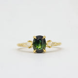 Oval Blue/Green Sapphire Engagement Ring with Kite Diamonds