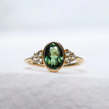 Oval Green Sapphire Diamond Cluster Engagement Ring