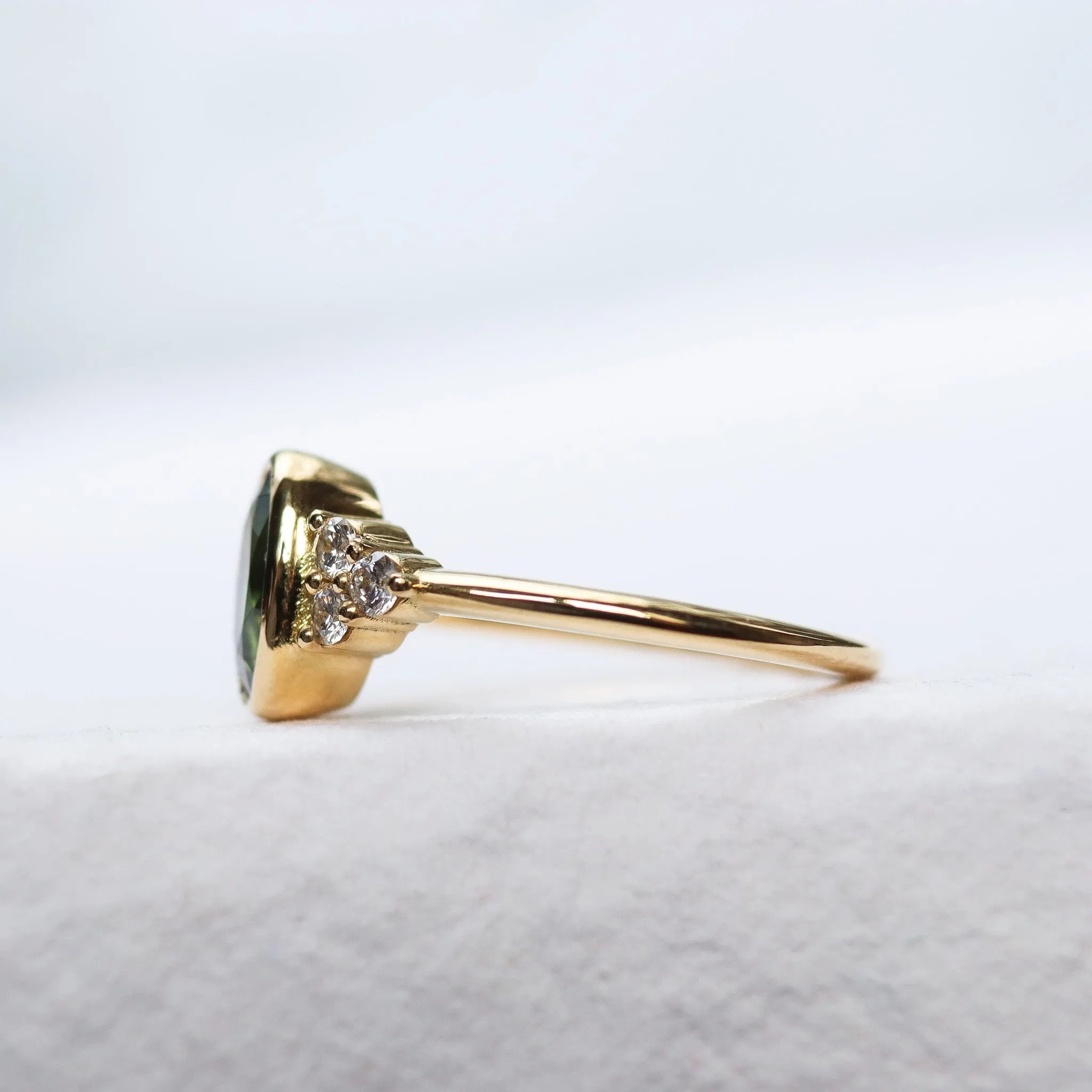 Oval Green Sapphire Diamond Cluster Engagement Ring