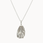 back view of silver oyster pendant necklace on a white background