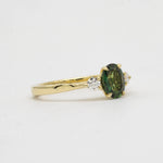 Peacock Blue/Green Oval Sapphire Engagement Ring with Round Diamonds